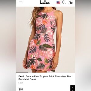 Exotic Escape Pink Tropical Print Sleeveless Tie-Back Mini Dress